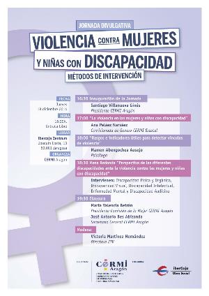 Programa de la jornada “Violencia contra las mujeres y niñas con Discapacidad. Métodos de intervención” de CERMI-Aragón