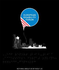 Detalle de un logo del Foro Europeo de la Discapacidad