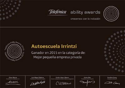 Diploma del Premio Ability Award a la Mejor Pequeña Empresa Privada de 2015