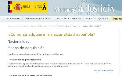 Detalle de la página web del Ministerio de Justicia