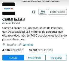La cuenta oficial del CERMI en Twitter alcanza los 15.000 seguidores