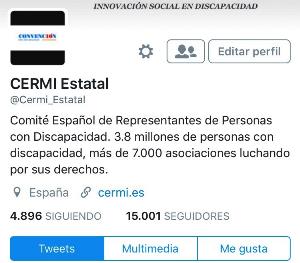 La cuenta oficial del CERMI en Twitter alcanza los 15.000 seguidores