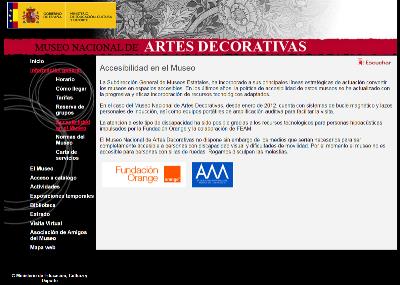 Imagen de la web del Museo de Artes Decorativas donde se disculpa por la falta de accesibilidad para personas con movilidad reducida