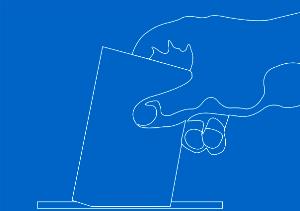 Ilustración de una mano introduciendo un voto en una urna