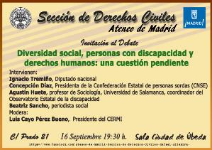 Invitación del Ateneo al Debate: 'Diversidad social, personas con discapacidad y derechos humanos: una cuestión pendiente'