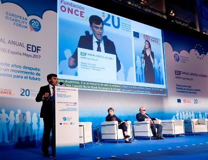 El vicepresidente del CERMI, Alberto Durán, durante su intervención en la Asamblea del EDF celebrada en Madrid