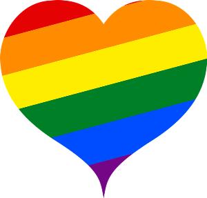 Corazón con los colores de la bandera del arco iris del orgullo