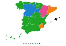 Mapa de España con diferentes colores que definen diferentes gestiones