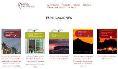 Imagen de la web de la Fundación Derecho y Discapacidad con portadas de algunas de sus publicaciones