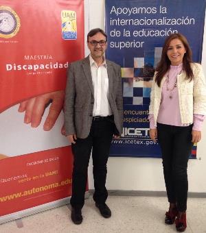 Juan José Cantalejo, coordinador de la Comisión de Accesibilidad de CERMI Comunidad de Madrid junto a la responsable de Maestrías de Colombia