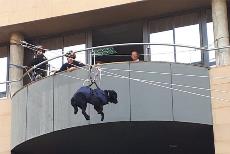 Evacuación de un perro-guía en el simulacro de la UME