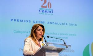 Susana Díaz, presidenta de la Junta de Andalucía, en la entrega de los Premios CERMI Andalucía 2018