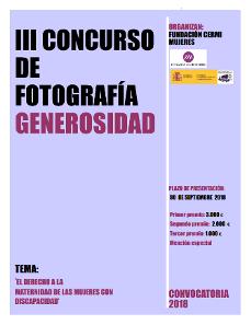 Cartel de la III edición del Concurso de Fotografía "Generosidad": "El derecho a la maternidad de las mujeres con discapacidad"