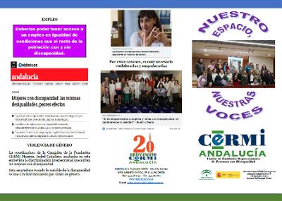 Imagen del tríptico de CERMI Andalucía que resume el programa de mujeres con discapacidad ‘Nuestro espacio, nuestras voces’