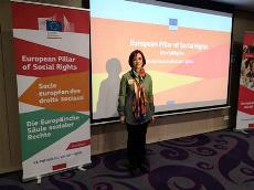 Pilar Villarino, directora ejecutiva del CERMI, en Bruselas, en el debate de la Red sobre el Pilar Europeo de Derechos Sociales