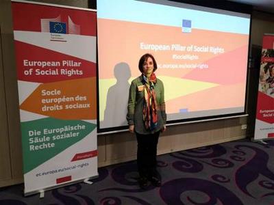 Pilar Villarino, directora ejecutiva del CERMI, en Bruselas, en el debate de la Red sobre el Pilar Europeo de Derechos Sociales