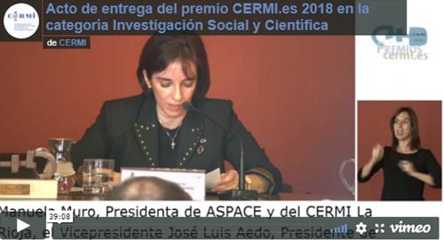 Acto de entrega del premio CERMI.es 2018 en la categoría Investigación Social y Científica