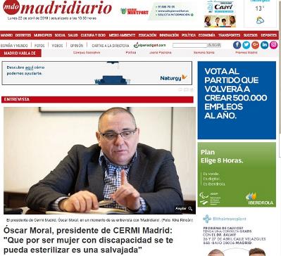 Imagen de la entrevista al presidente de CERMI Comunidad de Madrid, Óscar Moral, en Madrid diario