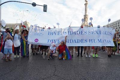 Imagen de la manifestación del orgullo con la pancarta del CERMI donde se lee 'Diversidades sexuales. Diversidades humanas'