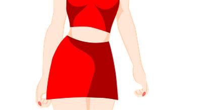Detalle del corpiño y minifalda roja de un dibujo animado