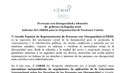 Detalle del informe del CERMI para la ONU: "Personas con discapacidad y situación de pobreza en España 2019"