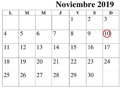 Calendario con el 10 de noviembre señalado en rojo
