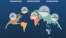 Mapa con localización de 22.000 acciones en más de 170 países por un planeta seguro y estable