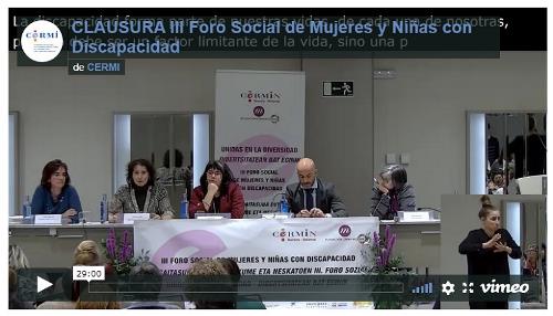 Imagen que da paso a la Grabación audiovisual íntegra de la Clausura del III Foro Social de Mujeres y Niñas con Discapacidad