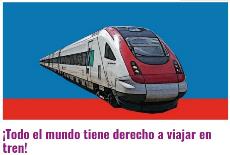 Imagen de un tren en la web que promueve la firma, con el lema: 'Todo el mundo tiene derecho a viajar en tren'