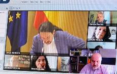 Imagen de la reunión telemática con Pablo Iglesias sobre la regulación del ingreso mínimo vital