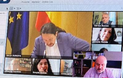 Imagen de la reunión telemática con Pablo Iglesias sobre la regulación del ingreso mínimo vital