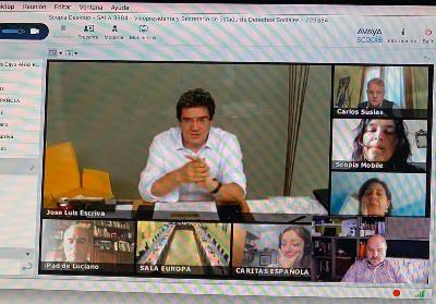 Imagen de la reunión telemática con Pablo Iglesias y José Luis Escrivá sobre la regulación del ingreso mínimo vital