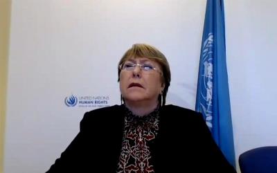 la Alta Comisionada de los Derechos Humanos de Naciones Unidas, Michelle Bachelet en un momento de la videoconferencia