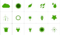 Símbolos en color verde sobre cuestiones relacionadas con el clima y el medio ambiente
