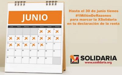 Un calendario abierto en el mes de junio y una frase que dice: hasta el 30 de junio tienes un millón de razones para marcar la X solidaria en tu declaración de la renta