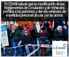 El CERMI saluda que la modificación de los Reglamentos de Circulación y de Vehículos prohíba a los patinetes y demás vehículos de movilidad personal circular por las aceras