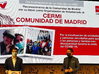 CERMI Madrid, galardonado con el reconocimiento de voluntariado 2020 de la Comunidad de Madrid