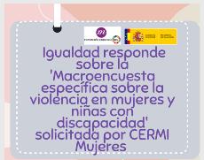 Igualdad responde sobre la 'Macroencuesta específica sobre la violencia en mujeres y niñas con discapacidad' solicitada por CERMI Mujeres