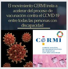 El movimiento CERMI insta a acelerar del proceso de vacunación contra el COVID-19 entre todas las personas con discapacidad