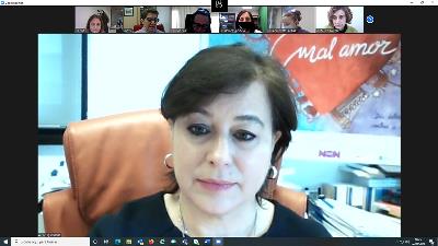 Imagen de la reunión virtual mantenida entre la secretaria Xeral de Igualdade de la Xunta de Galicia y las integrantes de la comisión de la Mujer del CERMI Galicia
