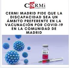 CERMI Madrid pide que la discapacidad sea un ámbito preferente en la Vacunación por Covid-19 en la Comunidad de Madrid