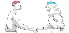 Ilustración de Fedace sobre el empleo en daño cerebral, con dos personas que se dan la mano, la zona del cerebro es de distinto color