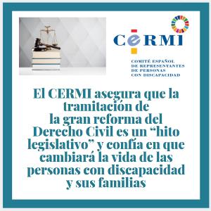 El CERMI asegura que la tramitación de la gran reforma del Derecho Civil es un “hito legislativo” y confía en que cambiará la vida de las personas con discapacidad y sus familias