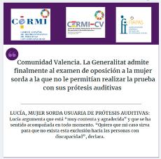 Comunidad Valencia. La Generalitat valenciana admite finalmente al examen de oposición a la mujer sorda a la que no le permitían realizar la prueba con sus prótesis auditivas