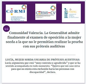 Comunidad Valencia. La Generalitat valenciana admite finalmente al examen de oposición a la mujer sorda a la que no le permitían realizar la prueba con sus prótesis auditivas
