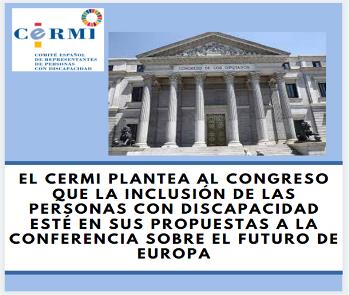 El CERMI plantea al Congreso que la inclusión de las personas con discapacidad esté en sus propuestas a la Conferencia sobre el Futuro de Europa
