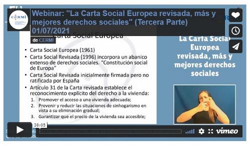 Imagen que da paso a la Grabación audiovisual accesible del Webinar "La Carta Social Europea revisada, más y mejores derechos sociales" (tercera parte)