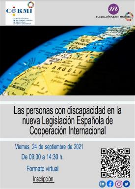 Cartel del movimiento CERMI del seminario sobre las personas con discapacidad en la nueva legislación española de cooperación internacional
