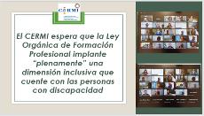 Cartel de El CERMI espera que la Ley Orgánica de Formación Profesional implante “plenamente” una dimensión inclusiva que cuente con las personas con discapacidad