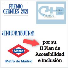 Cartel de enhorabuena a Metro Madrid por su premio cermi.es 2021